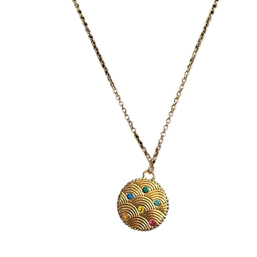 Kurt Geiger Gold-Tone Multicolor Crystal Disc Pendant Necklace